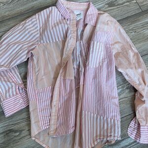 AeriePink and White Striped Button Down Shirt